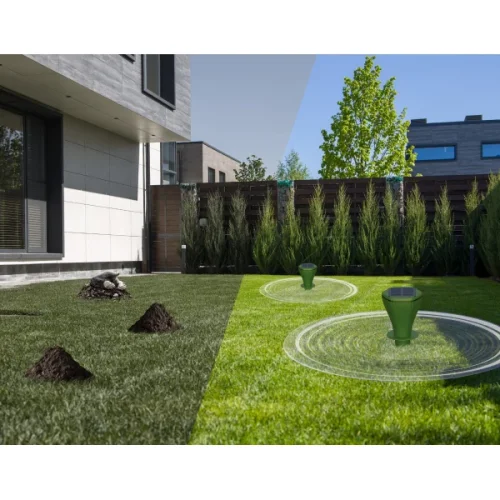 Solární odpuzovač krtků a hrabošů – vibrační plašič do zahrady – 2 ks (600 m²)