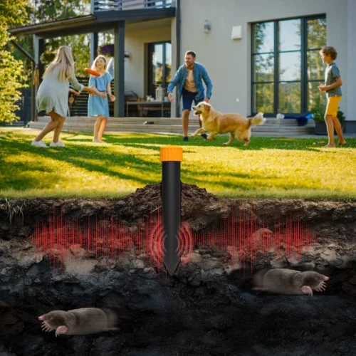 Ultrazvukový odpuzovač krtků a hrabošů Sonic Shock – 800 m²